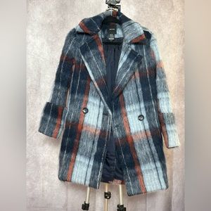 Smythe Women’s Car Coat Mohair/Alpaca Blend Blue Plaid